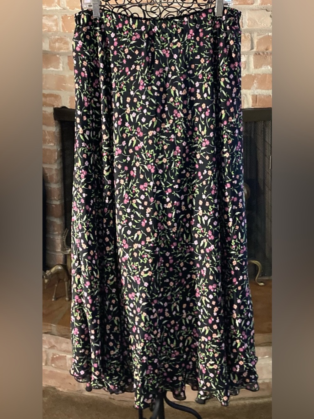 Pantology Black Floral Maxi Skirt with Pink & Green Print